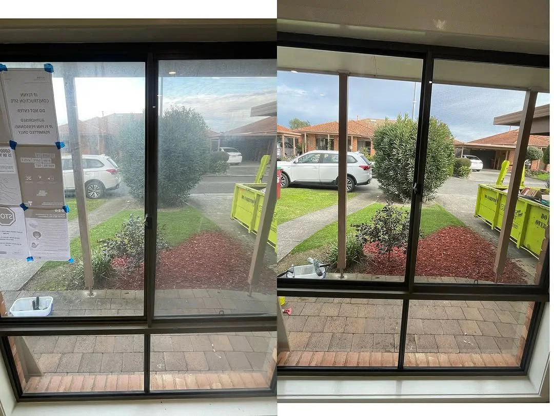 Window cleaning before and after comparison